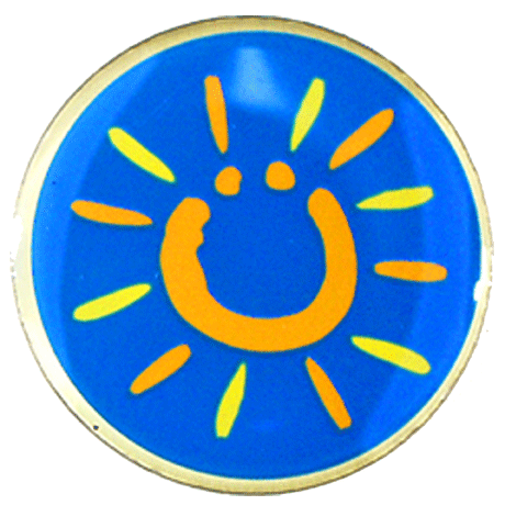 SUN, smile, label pin